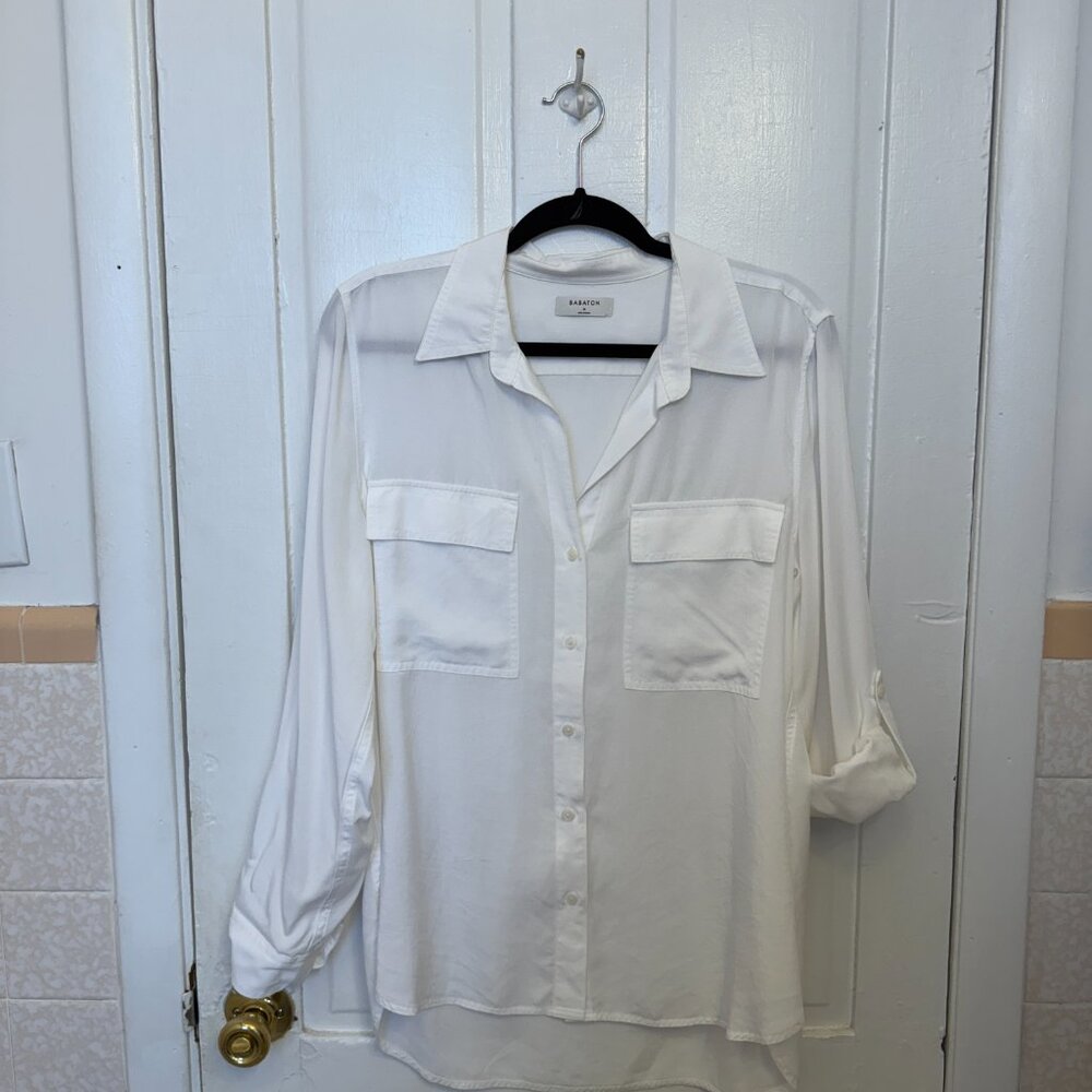 Babaton Utility Button-Up Shirt White DivineDrape TENCEL Size M